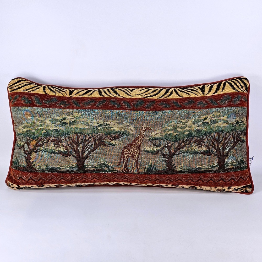 Vintage Riverdale Woven Tapestry Pillow African Safari Giraffe Animal Print 24"